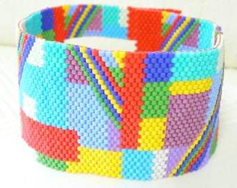 Abstract Rhythms beaded cuff bracelet peyote stitch: Instant Downloadable Pattern PDF File