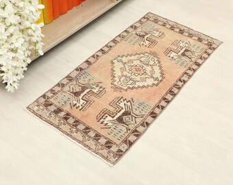 2x3 Orange Brown Mat, Vintage Turkish Oushak Rug Small Rug,Turkish Rug, 2x3 Vintage Door Mat, Handwoven Mat, Entryway Mat, Kids Bath Mat