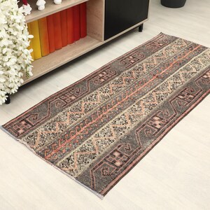 2x5 Ft Gray Red Vintage Runner, 2x5 Boho Small Runner, Small Oushak Runner, Kitchen Rug, Hallway,Entry Rug,Housewarming Gift, 2.2x4.9 Ft
