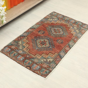 2x3 Oushak Turkish Small Rug, 2x3 Area  Handmade Vintage Rug, Oushak Small Rug, Kitchen, Bathroom, Entryway Mat, Small Home Decor, Floor Rug