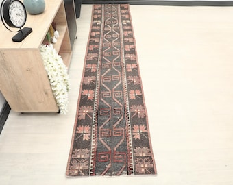 2x12 Colorful Vintage Turkish Runner Rug: Handmade Wool Modern Carpet, Hallway Runner, Antique Runner, Wool Runner, Stair Runner Rug