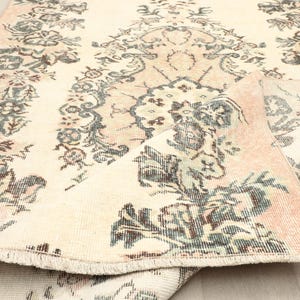 Vintage Turkish Oushak Rug 4.4x6.3 ft: Beige Floral Wool Boho Rug, Kitchen Rug, Handmade Area Rug, Living Room Rug, Gift For Here, Floor Rug