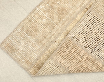 Beige Turkish Wool Runner Rug: 2x6 Vintage Oushak Rug, Handmade Rug, Wool Rug, Patchwork Rug, Anatolian Rug, Vintage Rug