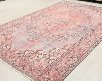 6x10 Vintage Turkish Oushak Rug: Handwoven Red Floral Area Rug, Kitchen Rug, Handmade Area Rug, Living Room Rug, Gift For Here, Floor Rug