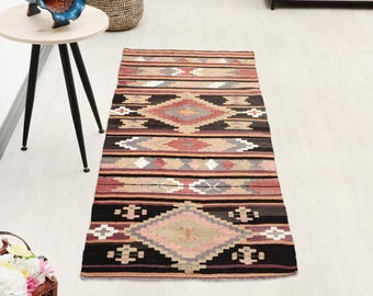 3x7 Ft Red Brown  Beige Vintage Turkish Oushak Runner Rug, Wool Hallway Rug, Handmade Area Rug, Living Room Rug, Gift For Here, Floor Rug