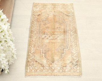 2x3 Ft Orange Beige Oushak Turkish Small Rug, Handmade Vintage Rug, Oushak Small Rug, Kitchen, Bathroom, Entryway Mat, Small Home Decor