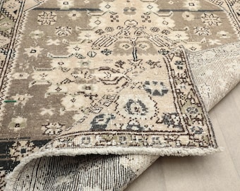 Faded Brown Black Turkish Runner Rug: Vintage Oushak Style, 3x6 Ft, Kitchen Rug, Handmade Area Rug, Living Room Rug, Gift For Here,Floor Rug
