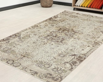 Neutral Brown and Beige Turkish Rug, Faded Oriental Area Rug, Handmade Organic Wool Rug for Bedroom, Traditional Anatolian Decor, 5.1x8.6 ft