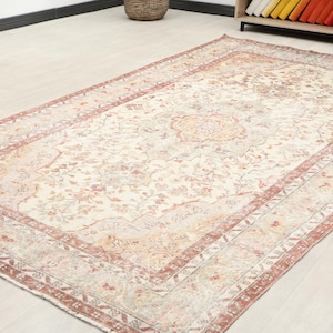 Vintage Türkischer Oushak Teppich: 200x300 Beige Anatolischer Teppich, Küchenteppich, Handgemachter Teppich, Wohnzimmer Teppich, Geschenk Für Hier, Bodenteppich