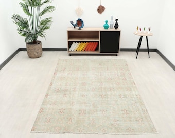 Vintage Turkish Wool Rug 6x9: Neutral Anatolian Handmade Rug, Kitchen Rug, Handmade Area Rug, Living Room Rug, Gift For Here, Floor Rug