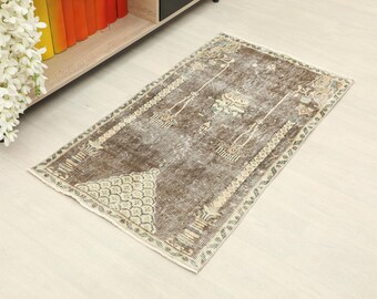 Handmade Wool Turkish Runner Rug, Red Brown Vintage Oushak Mat, 2x4 ft, Handmade Rug, Wool Rug, Patchwork Rug, Anatolian Rug, Vintage Rug