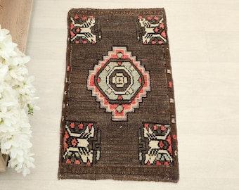 1x3 Brown Red Mat, Housewarming gift, Welcome Mat, Home Gift, Anatolian Mat, Handmade Mat, Entryway Mat, Boho Mat, Neutral Mat, Earthy Mat