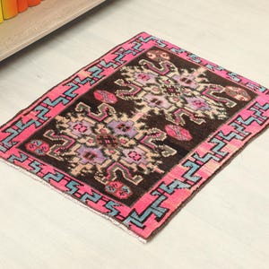 2x3 Vintage Turkish Oushak Rug: Bathroom Small Rug, 2x3 Turkish Rug, 2x3 Vintage Door Mat, Handwoven Mat, Entryway Mat, Kids Bath Mat