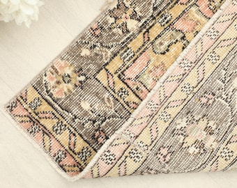 Beige Gray Turkish Runner Rug: Small Oushak Hallway Entry Rug, Handmade Rug, Wool Rug, Patchwork Rug, Anatolian Rug, Vintage Rug