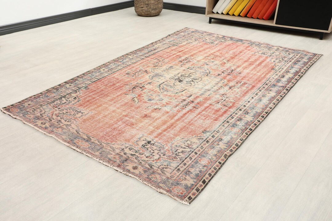 Vintage Turkish Wool Rug 6x9: Neutral Anatolian Area Rug, Kitchen Rug ...