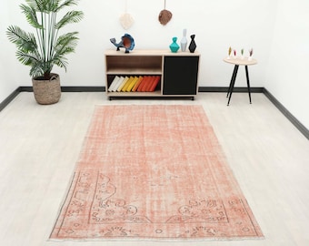 5x8 Ft Orange Vintage Handmade Turkish Rug, Muted Oushak Area Rug, Handmade Wool Rug, Antique Distressed Carpet for Living Room, Neutral Rug