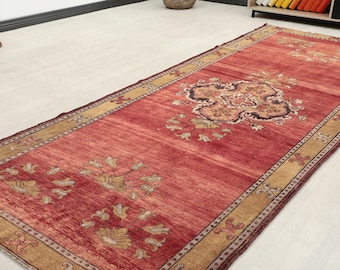 Vintage Oushak Rug Runner 5.1x11.4 ft - Red Anatolian Rug, Home Decor, Farmshouse Rug, Hand Konotted Rug, Gift For Her, Tradational Rug