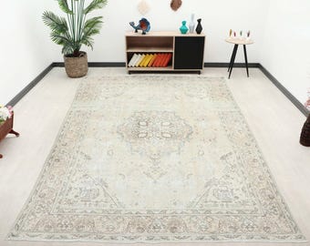 9x13 Brown Vintage Rug, Turkish Area Rug, Vintage Rug 9x13, Handmade Rug, 9x13 Oushak Rug, 9x13 Rug, 9x13 Rug, Area Rug