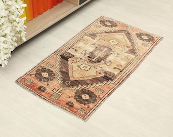 Vintage Oushak  Anatolian Rug: 2x3 Turkish Wool Rug, Home Decor, Small Rug, Kitchen Rug, Bohemian Mat, Tiny Oushak Rug, Front Area Doormat