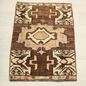 2x3 Vintage Turkish Oushak Rug: Bathroom Small Rug, 2x3 Turkish Rug, 2x3 Vintage Door Mat, Handwoven Mat, Entryway Mat, Kids Bath Mat