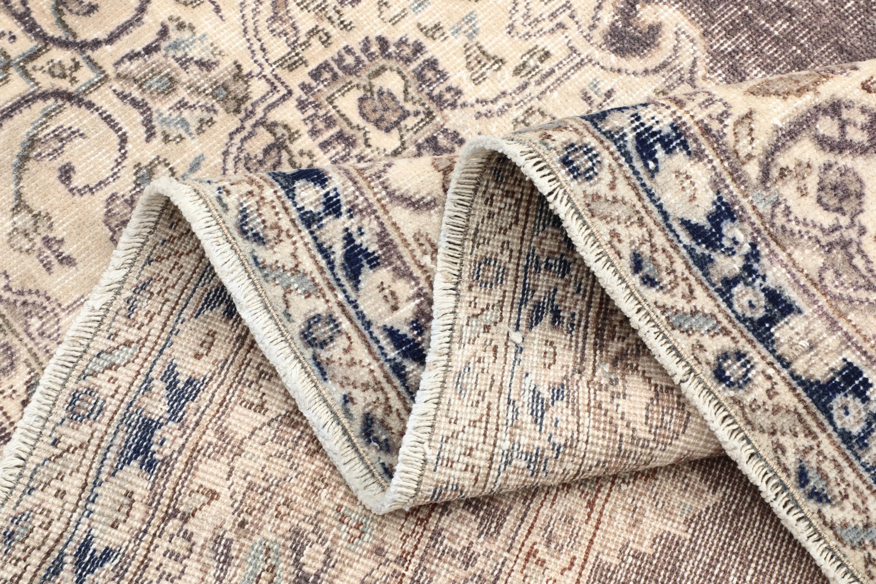 Vintage Turkish Rug 8x11: Beige & Purple Bamboo Silk Palace Rug