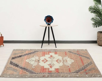3x6 Ft Vintage Rug | Red Rug | Geometric Rug | Living Room Rug | Bedroom Rug | 3x6 Rug | Gray Rug | Oushak Rug | Turkish Rug | Boho Rug