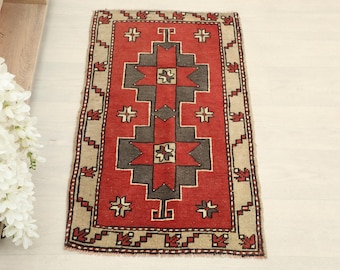 1x3 Red Gray Mat, Housewarming gift, Welcome Mat, Home Gift, Anatolian Mat, Handmade Mat, Entryway Mat, Boho Mat, Neutral Mat, Earthy Mat