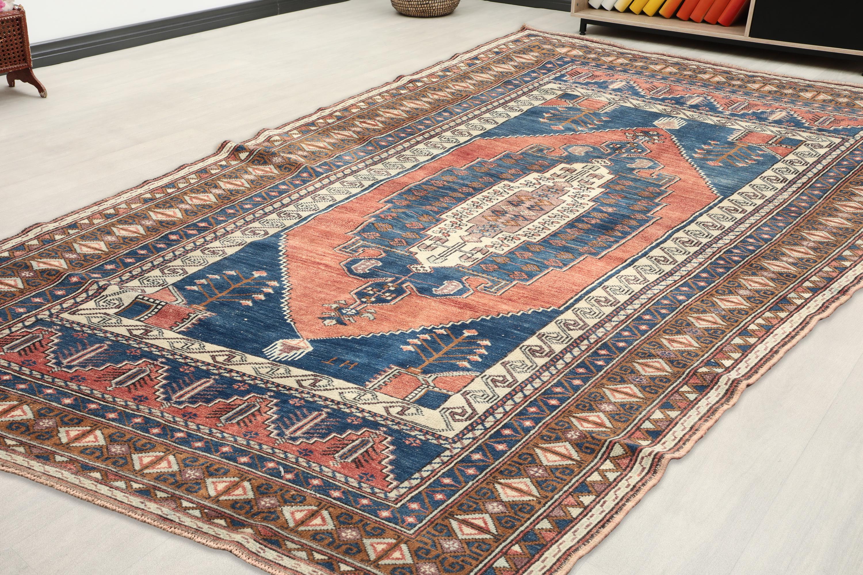 【80's Vintage rug】190×111cm　アフガン　トルクメン 5x9 Vintage Turkish Oushak Rug: Muted Anatolian Area Rug, Hallway