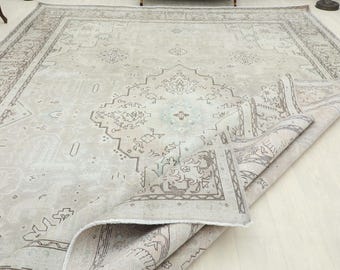 9x13 Brown Vintage Rug, Turkish Area Rug, Vintage Rug 9x13, Persian Rug,Hand Made Rug, 9x13 Oushak Rug, 9x13 Persian Rug, 9x13 Rug, Area Rug