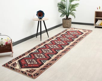 Vintage Turkish Oushak Runner Rug 2x10: Anatolian Style, Hallway Runner, Antique Runner, Wool Runner, Faded Runner, Runner