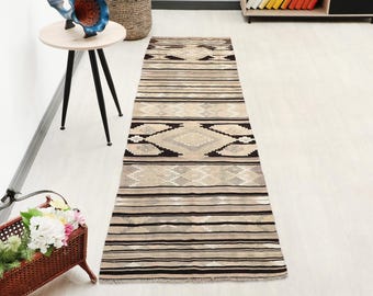 3x9 Ft Beige Brown Runner Rug, Anatolian Runner Rug, Turkish Kitchen Rug, Turkish Rug, Vintage Rug, Vintage Rug, Handmade Rug, Muted Runner