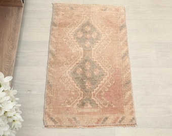 Vintage Turkish Doormat, Orange Brown Colors, 1'4x2'6 ft, Minimalist Decor