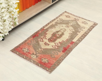 2x3 Brown Turkish Small Rug, 2x3 Brown Handmade Vintage Rug, Oushak Small Rug, Kitchen, Bathroom, Entryway Mat, Small Home Decor, Floor Rug