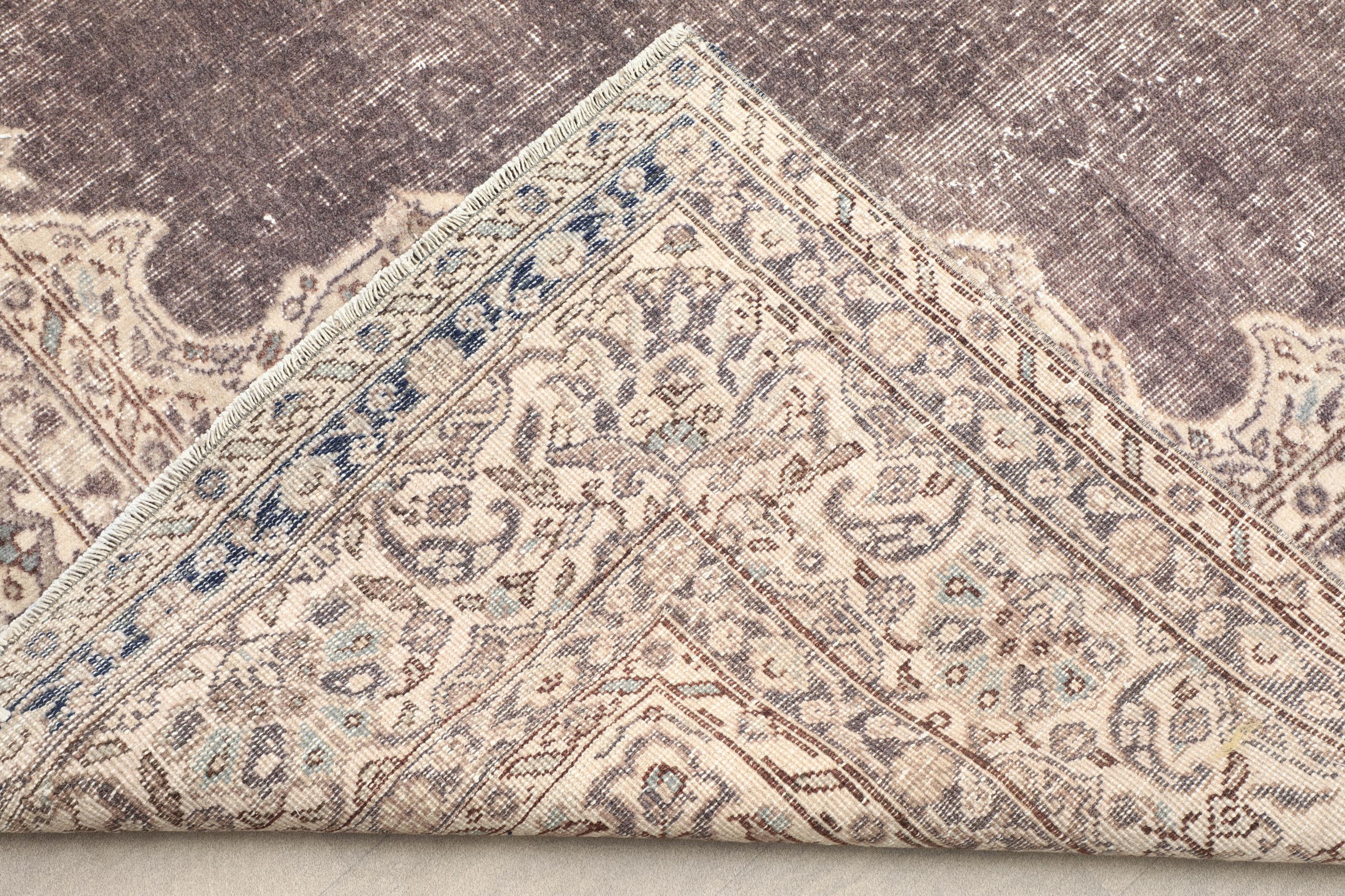 Vintage Turkish Rug 8x11: Beige & Purple Bamboo Silk Palace Rug