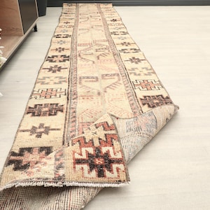 Vintage Turkish Patchwork Rug: Oushak Anatolian Hallway Rug, 2x13, Hallway Runner, Antique Runner, Wool Runner