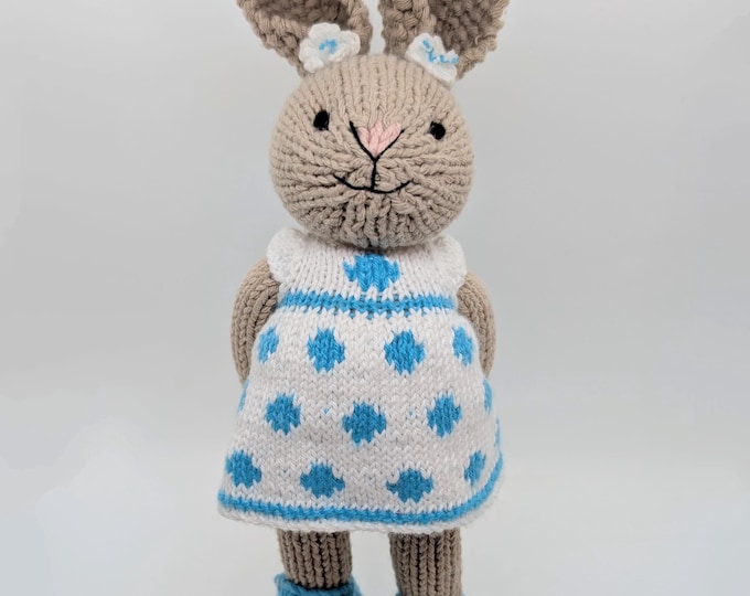 Girl Bunny in Blue Spotted Dress