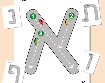 Hojas de trabajo para trazar caminos con el alfabeto hebreo: Alef Bet completo + letras finales (PDF)