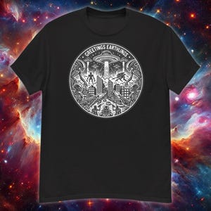 Greetings Earthlings Tee - Funny Extraterrestrial Alien UFO Invasion
