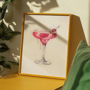 poster Cocktailglas rosa poster Aestethic Skandi style Aquarell wall art bar retro pink Martini Glas druck Barwagen modern rosa Kunst Druck