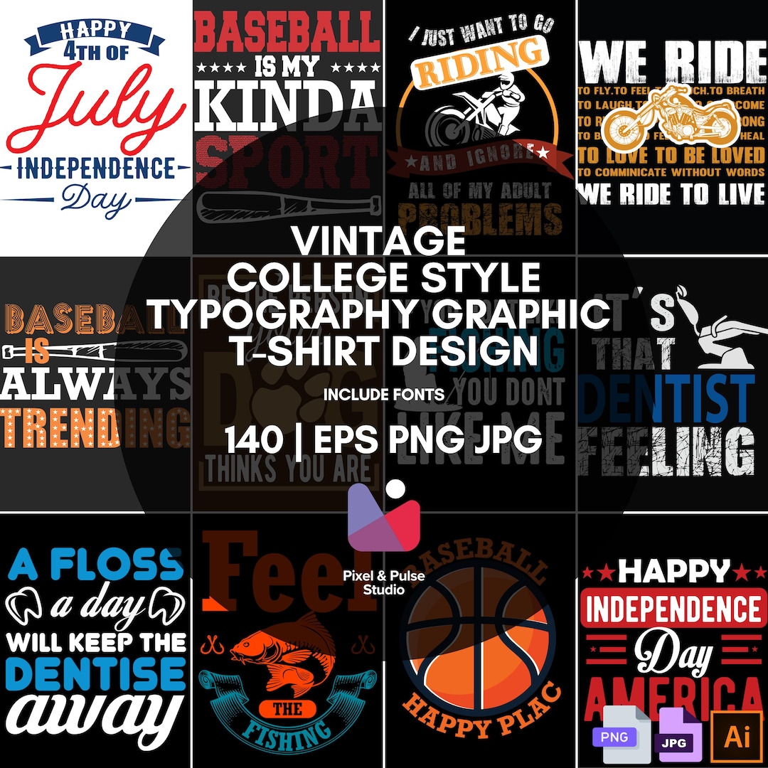 Vintage College Style Typography Bundle: American Varsity Lettering ...
