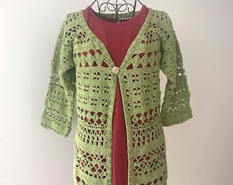Handmade Crochet Lace Cardigan, 100% Cotton, Summer Style