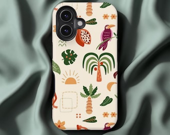 Tropical Jungle Pattern Phone Case For iPhone 17 16 15 14 13 12 Pro Mini Plus Max MagSafe Phone Case, Samsung Galaxy S25 S24 Phone Case