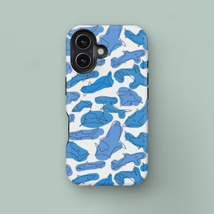 Cute Blue Shark Phone Case For iPhone 16 15 14 13 12 Pro Max MagSafe Phone Case, Samsung Galaxy S25 S24 S23 S22 Phone Case