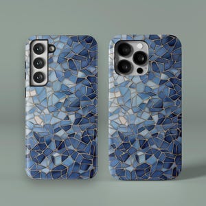 Blue Glass Mosaic Phone Case For iPhone 16 15 14 13 12 Pro Max MagSafe Phone Case, Samsung Galaxy S25 S24 S22 FE Ultra Phone Case
