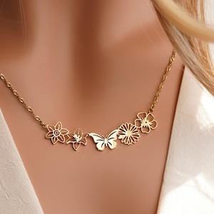 18K Gold Birth Flower Necklace,Personalized Necklace,Bouquet Necklace, Dainty Custom Necklace,Birth flower Family Gift, Mothers day Gift