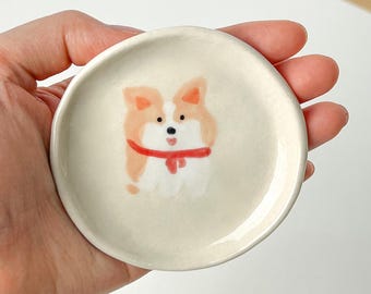 Porta anelli Corgi fatto a mano, porta gioielli in ceramica, regalo per gli amanti dei cani