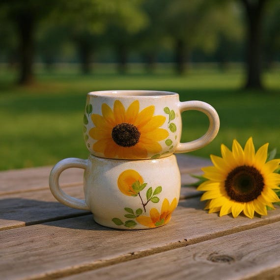 Handmade Sunflower Coffee Mug, Rustic Ceramic Pottery, Bridesmaid Gift