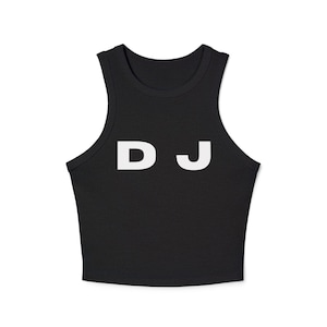 Camiseta sin mangas Racer, divertida camiseta acanalada sin mangas de DJ para mujer, ropa de club sin colas, diseño de letras llamativas, regalo sin mangas para DJ y amantes de la música.