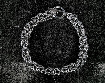 Pulseira de malha metálica feita à mão | Joia bizantina gótica unissex em aço inoxidável