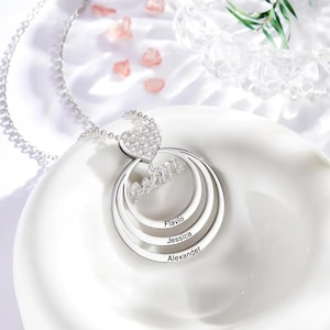 Custom Multiple Names Heart Necklace, Necklace for Mom With Kids Names, Name Necklace for Mom, Mothers Heart Necklace, Family Necklace